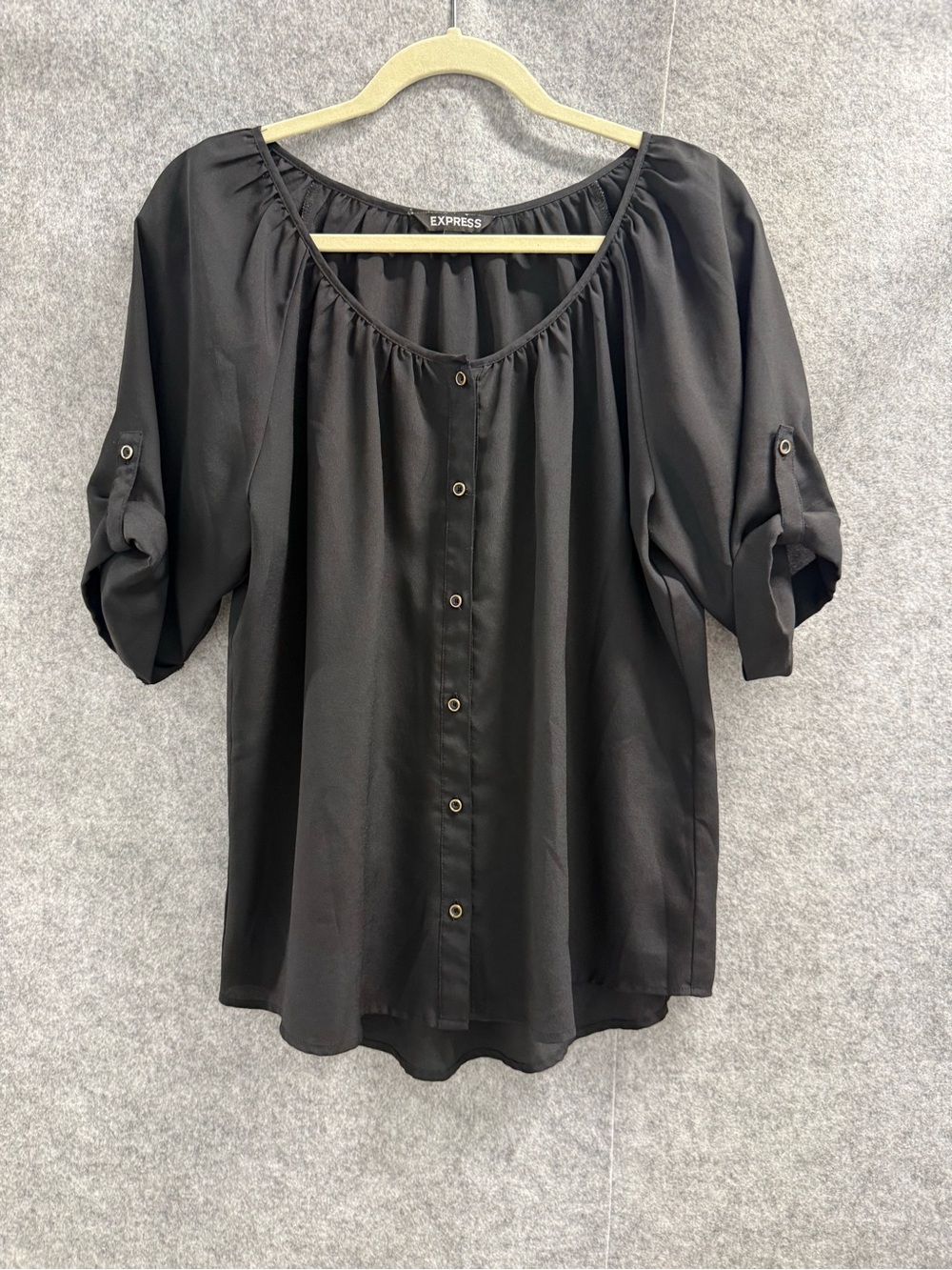 Express Black Button-Front Scoop-Neck Blouse - Womens L